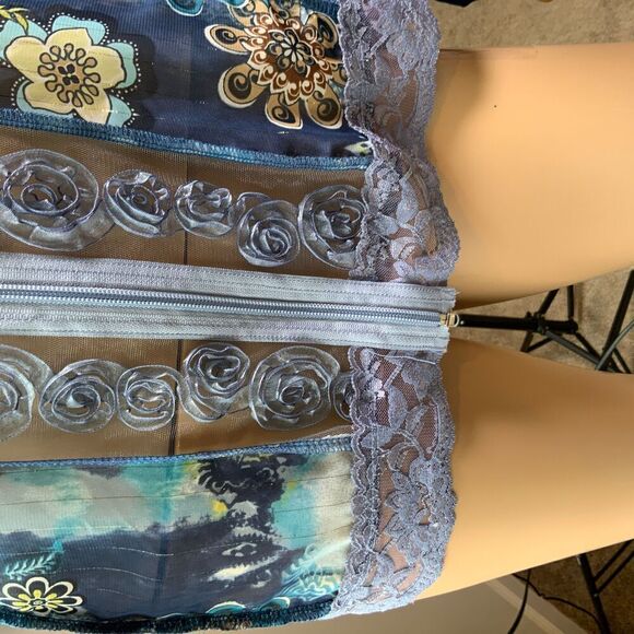 Serenade New York Blue Floral Sheer Zip-up Fairycore Art Aesthetic Jacket Large - Picture 4 of 13